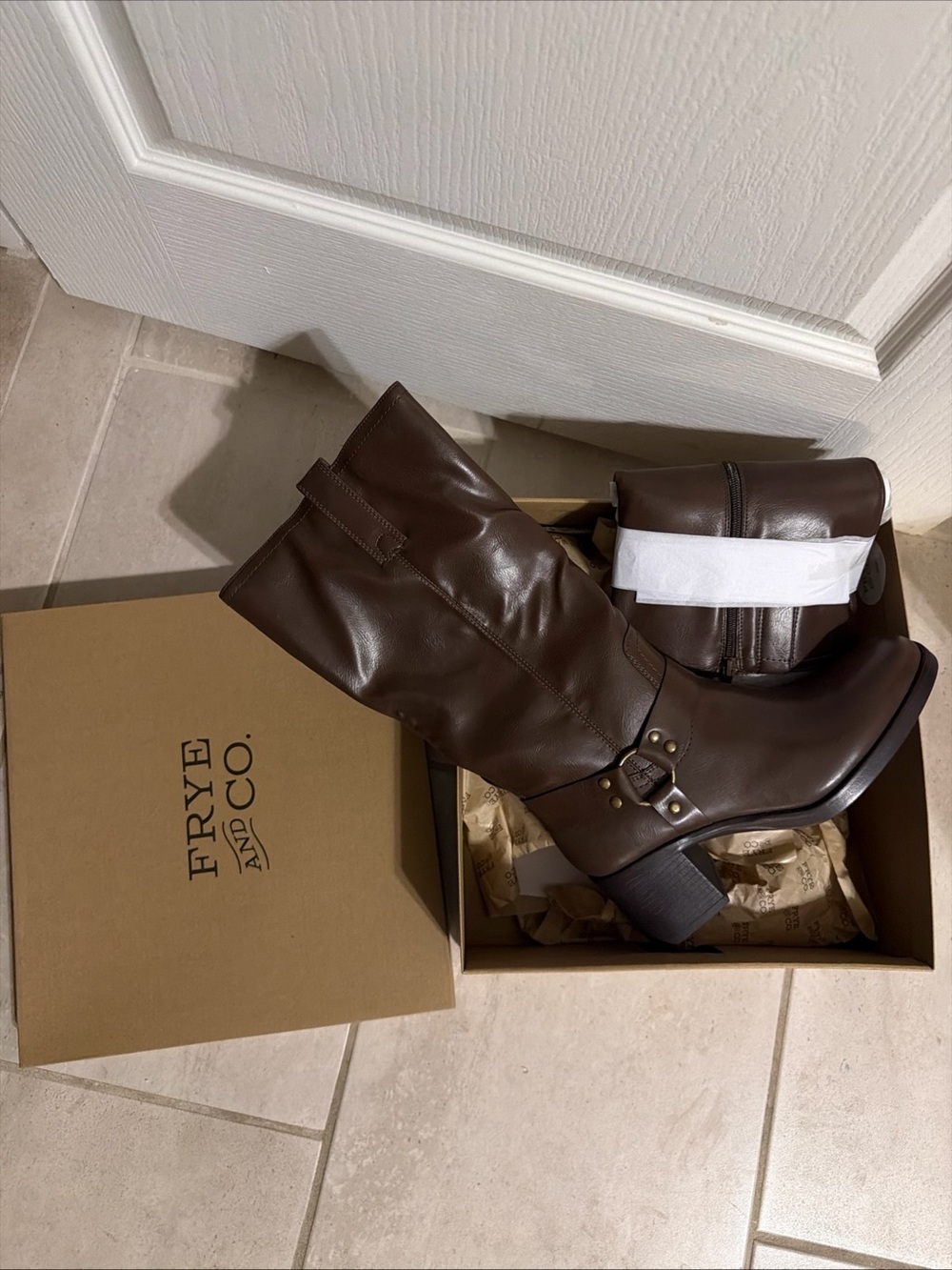 Frye and Co. Womens Nica Stacked Heel Motorcycle Boots Saddle 9.5 M $115 Cedar